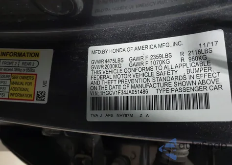2018 Honda Accord Sport from USA, damaged, VIN 1HGCV1F34JA051486